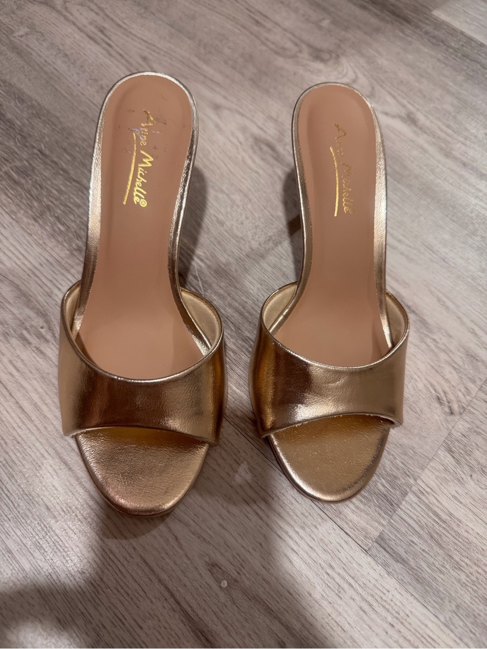 Anne Michelle Metallic Gold Slide Heels